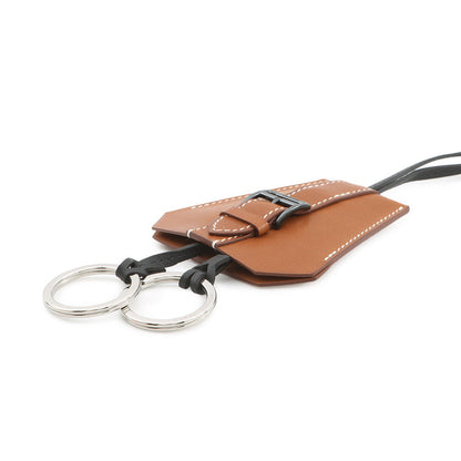 HERMES Clochette Long Necklace Fauve Barenia Leather Fauve