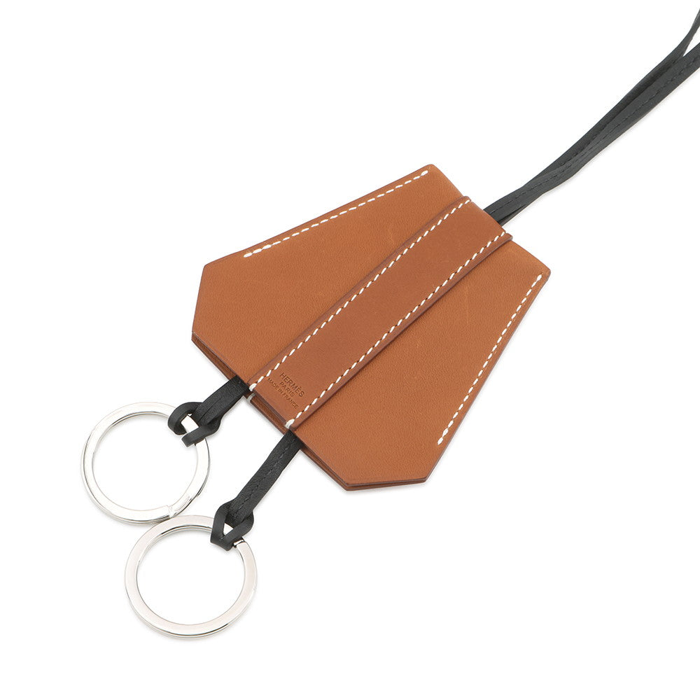 HERMES Clochette Long Necklace Fauve Barenia Leather Fauve