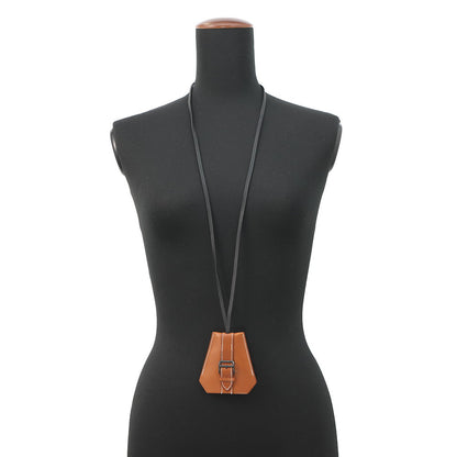 HERMES Clochette Long Necklace Fauve Barenia Leather Fauve