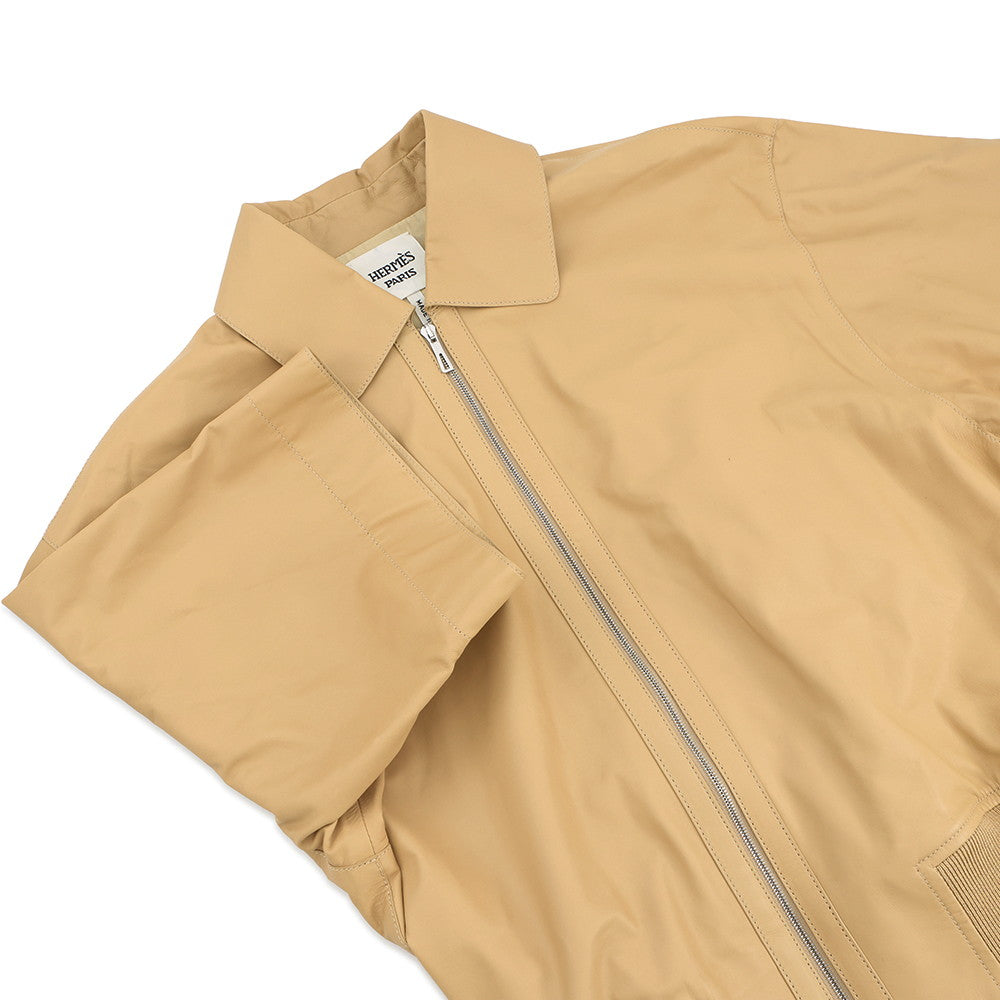 HERMES Leather Jacket Size 36 Beige Leather Cotton