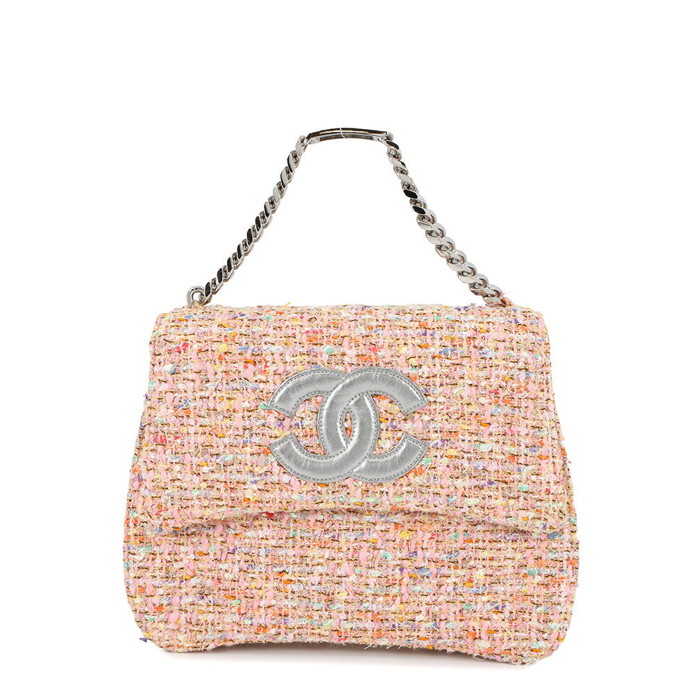 CHANEL CC Logo Chain Handbag Pink Tweed