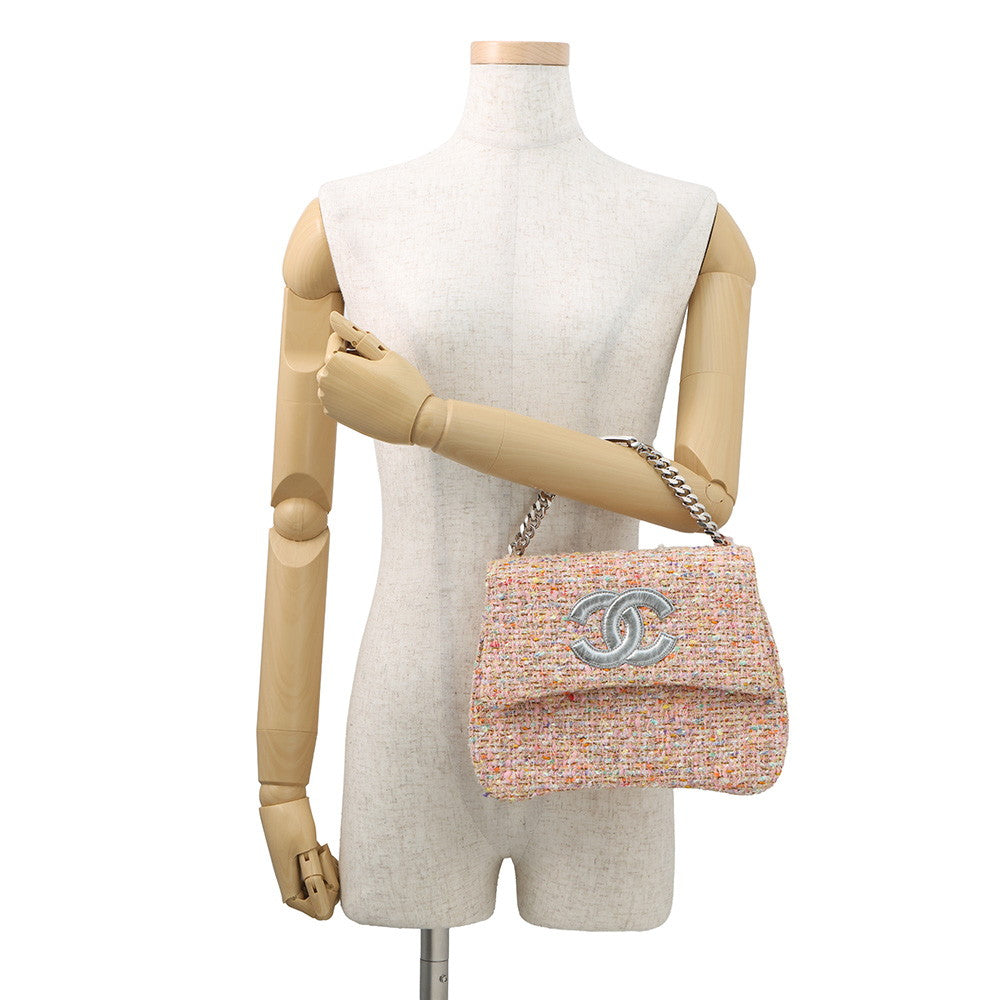 CHANEL CC Logo Chain Handbag Pink Tweed