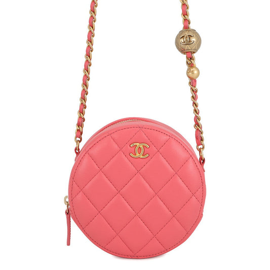 CHANEL Round Cocoball ChainShoulder Bag Pink Lambskin