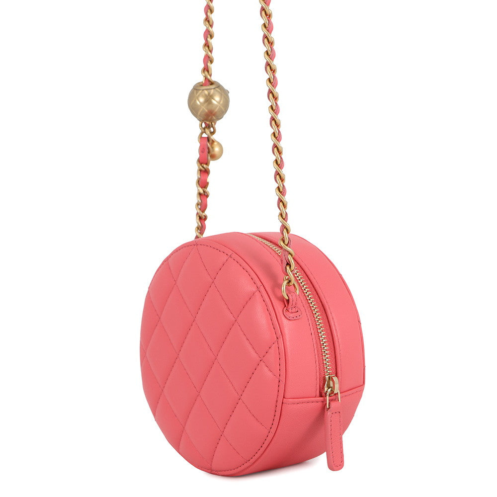 CHANEL Round Cocoball ChainShoulder Bag Pink Lambskin