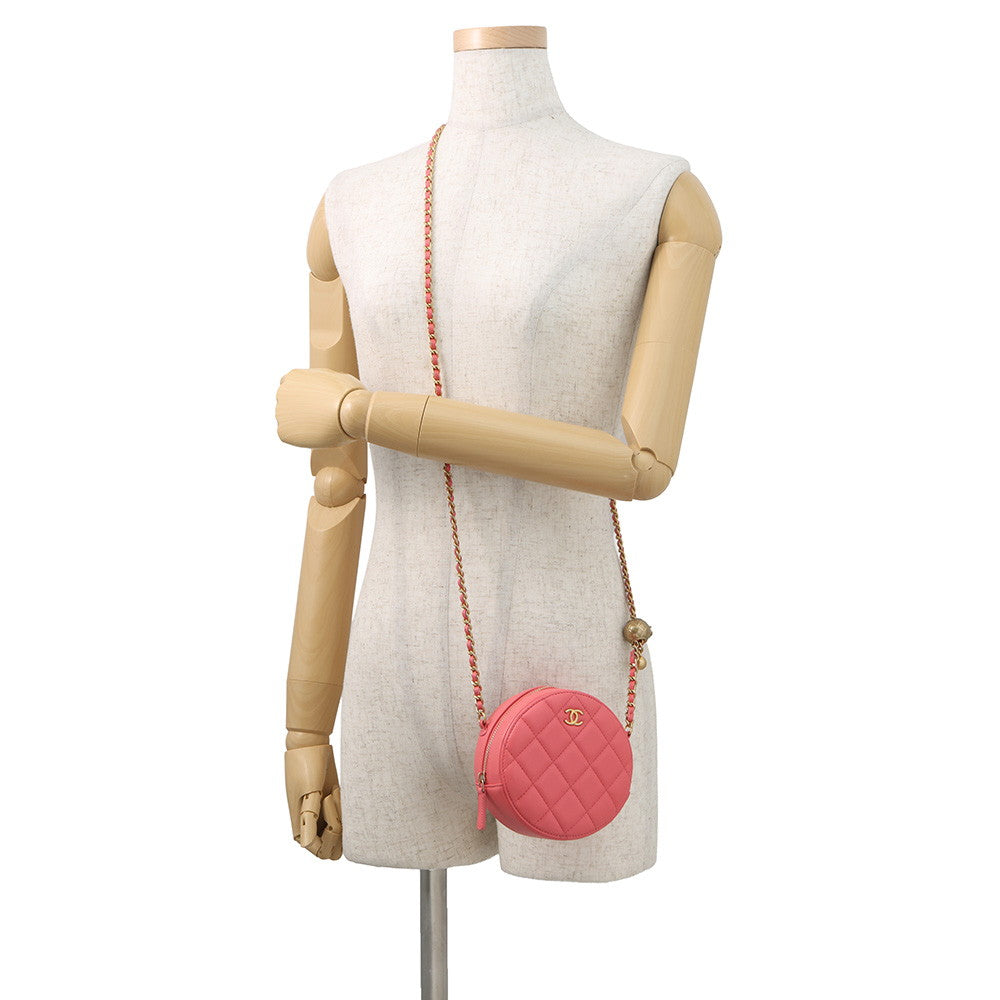 CHANEL Round Cocoball ChainShoulder Bag Pink Lambskin