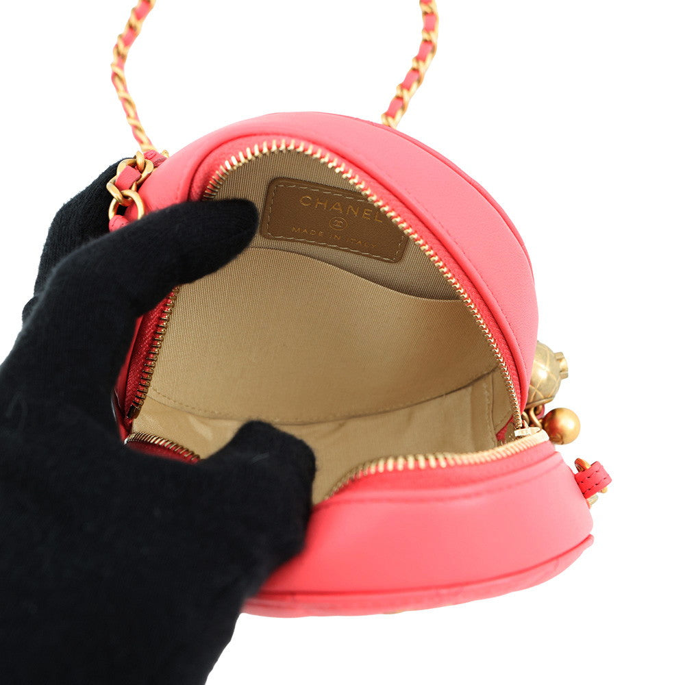 CHANEL Round Cocoball ChainShoulder Bag Pink Lambskin
