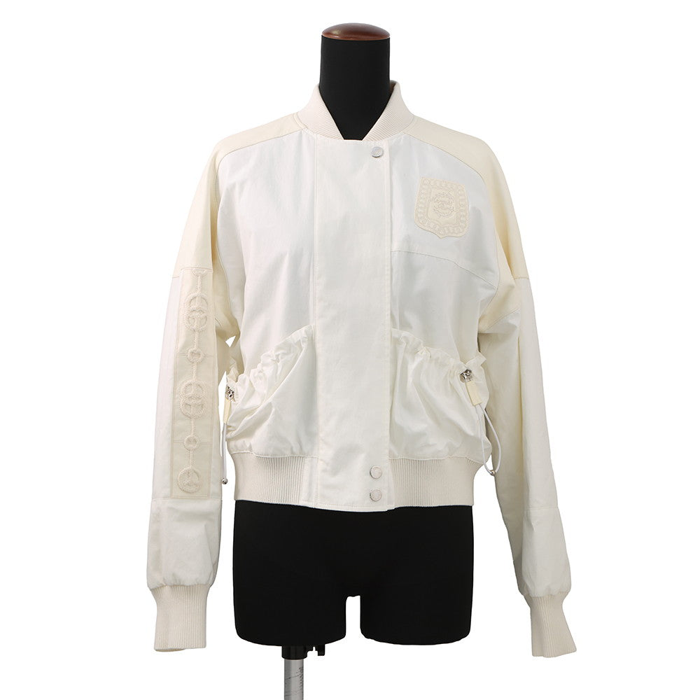 HERMES Cliquetis Bomber Jacket Size 38 Ivory Cotton100% Leather Nylon