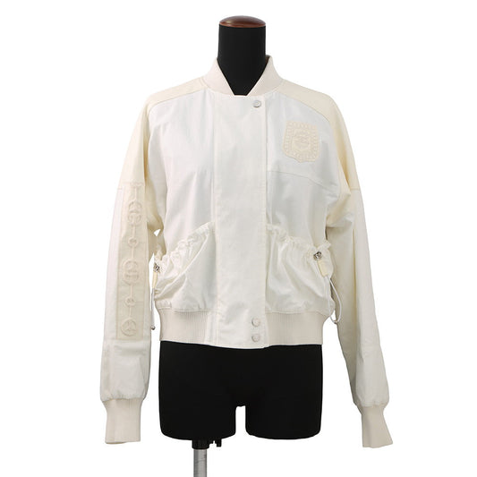 HERMES Cliquetis Bomber Jacket Size 38 Ivory Cotton100% Leather Nylon