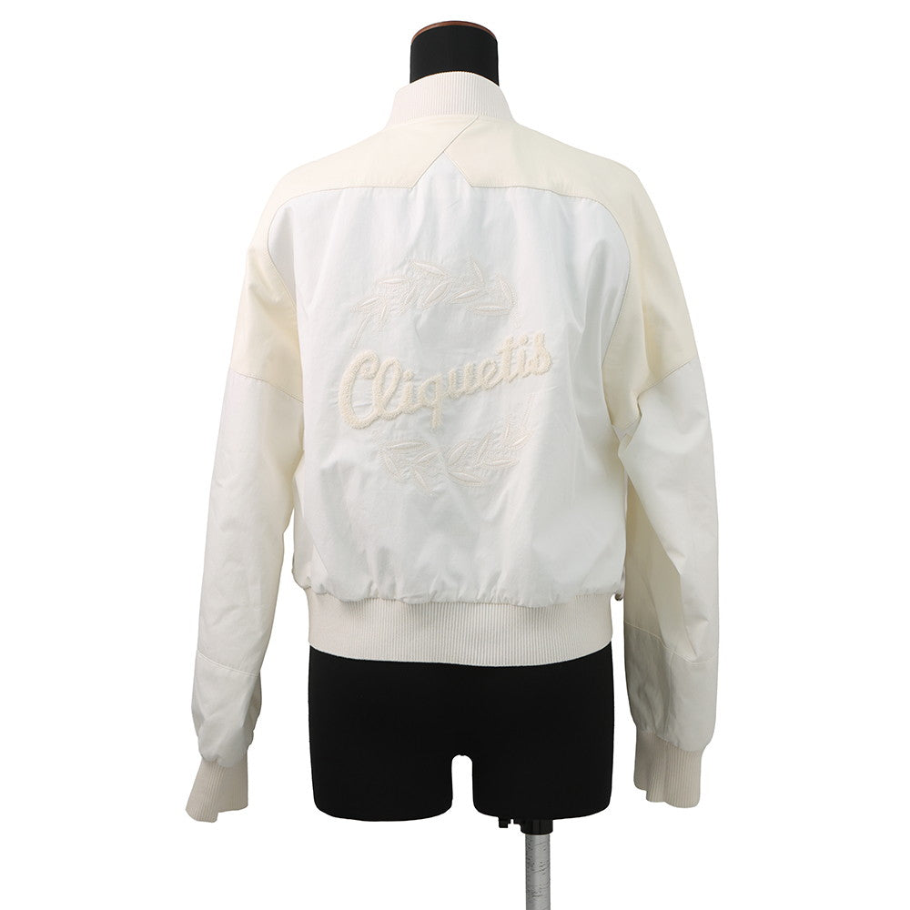 HERMES Cliquetis Bomber Jacket Size 38 Ivory Cotton100% Leather Nylon