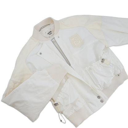 HERMES Cliquetis Bomber Jacket Size 38 Ivory Cotton100% Leather Nylon
