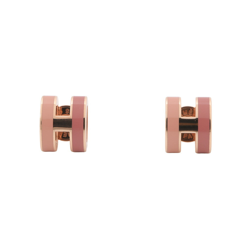 HERMES Pop Ash Rocabar Earrings Beauty Size Mini Pink Lacquer Gold Plated