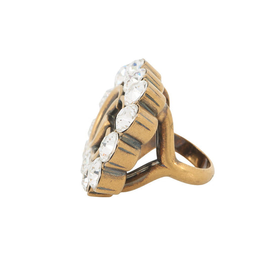 GUCCI Logo Ring Size XS Gold Metal Rhinestone