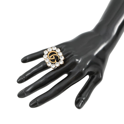GUCCI Logo Ring Size XS Gold Metal Rhinestone