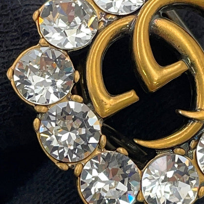 GUCCI Logo Ring Size XS Gold Metal Rhinestone