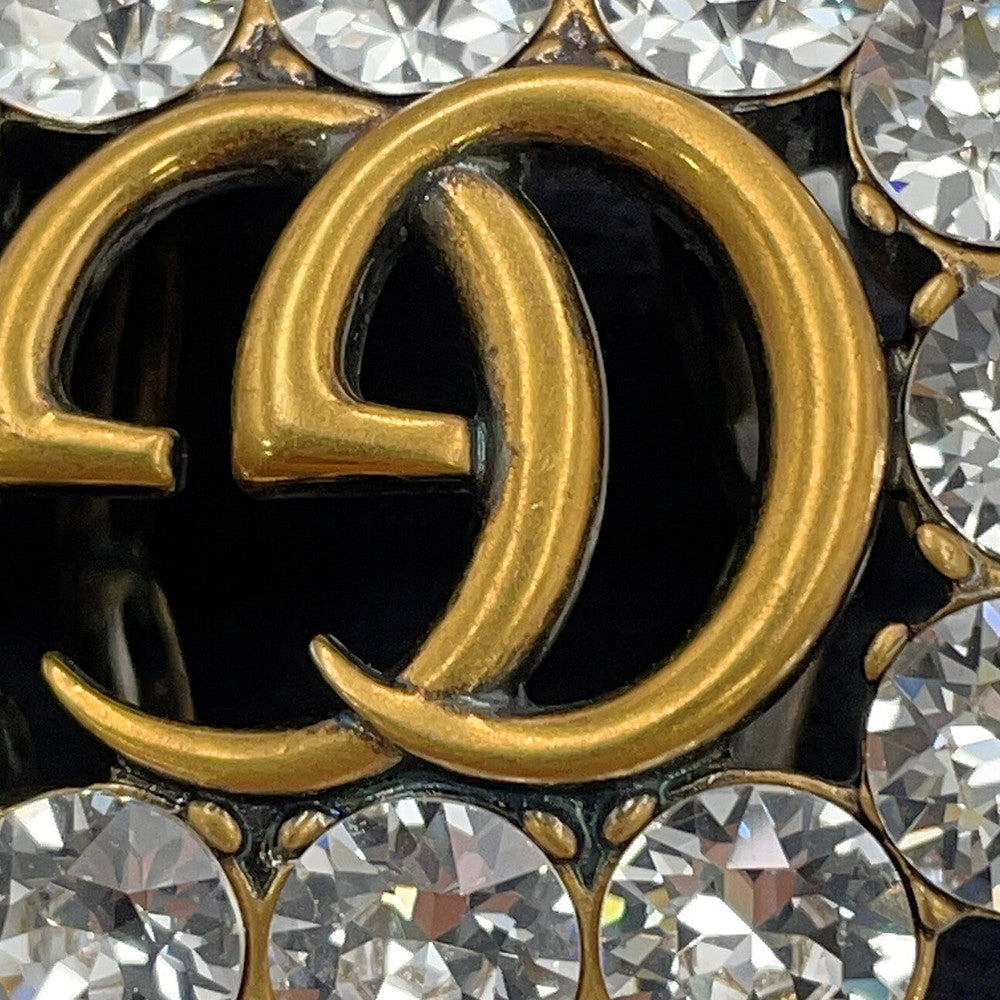 GUCCI Logo Ring Size XS Gold Metal Rhinestone