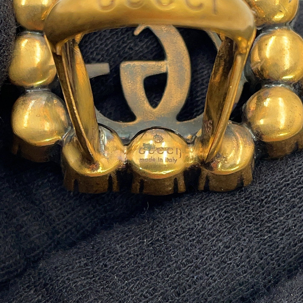 GUCCI Logo Ring Size XS Gold Metal Rhinestone
