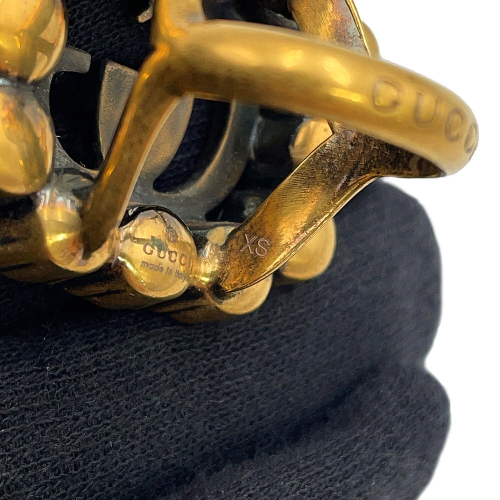 GUCCI Logo Ring Size XS Gold Metal Rhinestone