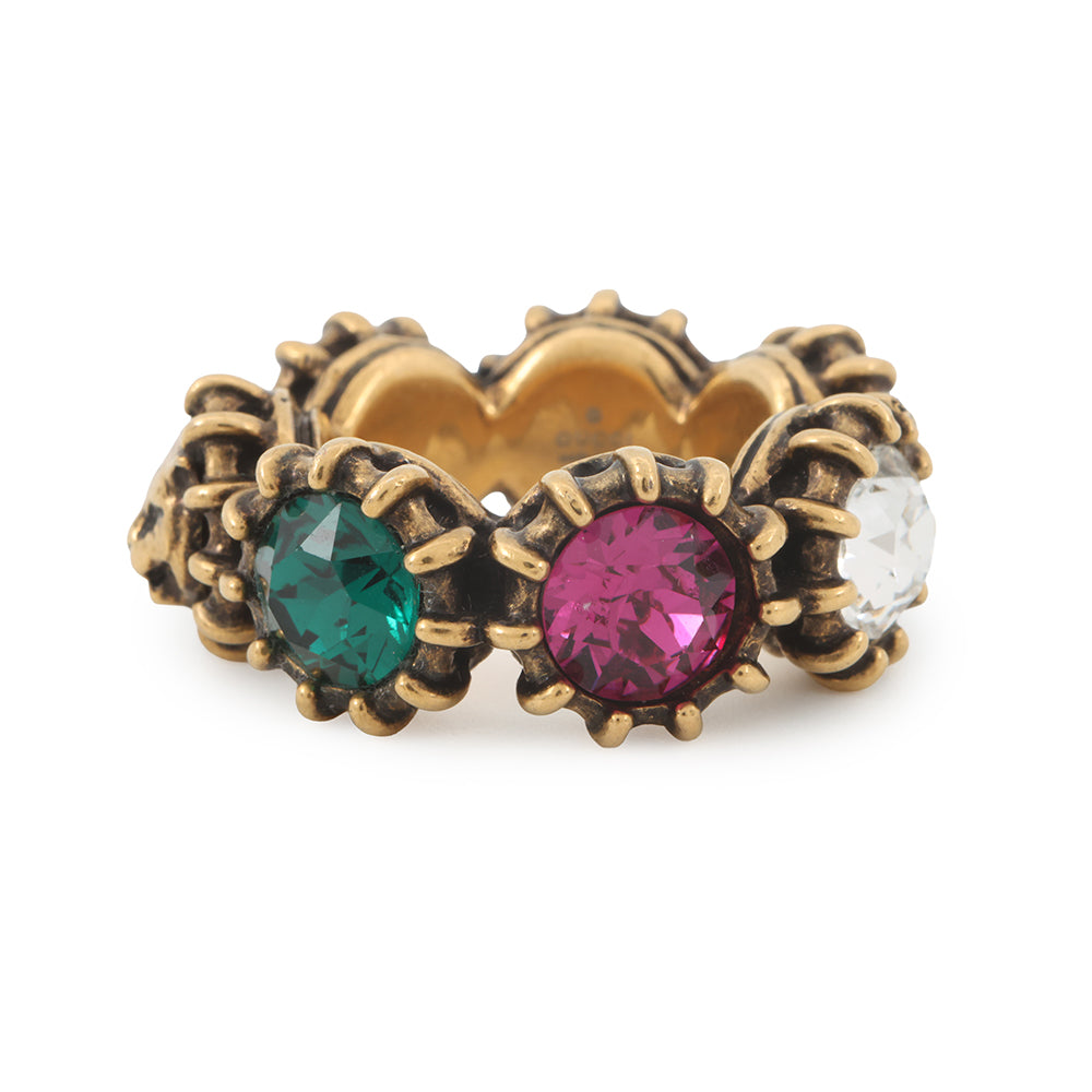 GUCCI cat head ring Size 13 Gold Metal Rhinestone