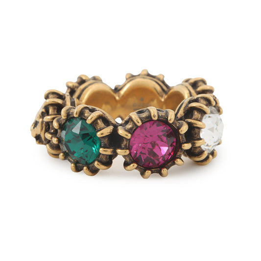GUCCI cat head ring Size 13 Gold Metal Rhinestone