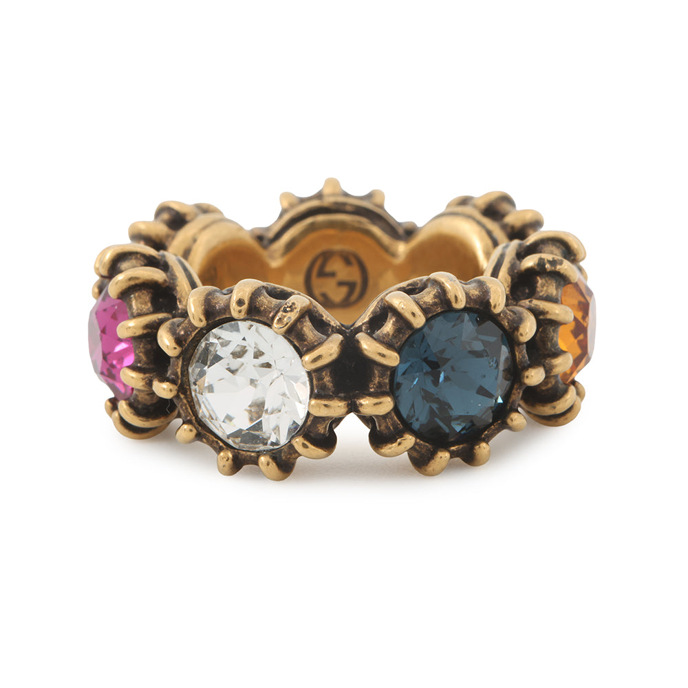 GUCCI cat head ring Size 13 Gold Metal Rhinestone