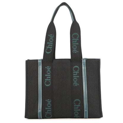 Chloe Woody Tote Bag BlackCHC22WS383 Canvas Leather Size Medium