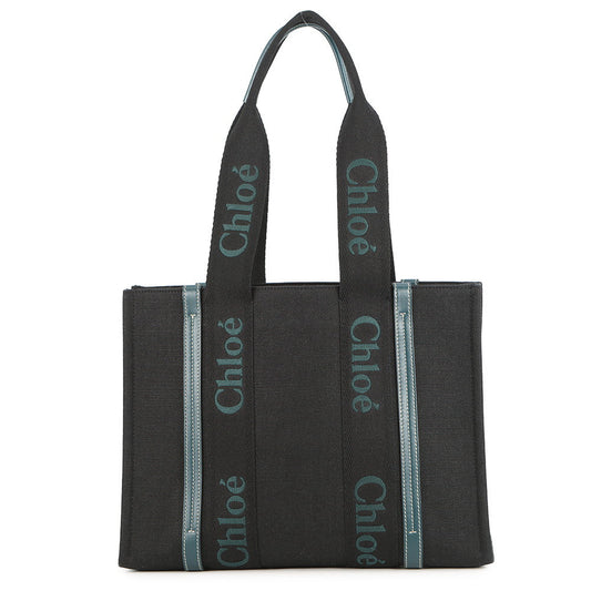 Chloe Woody Tote Bag BlackCHC22WS383 Canvas Leather Size Medium
