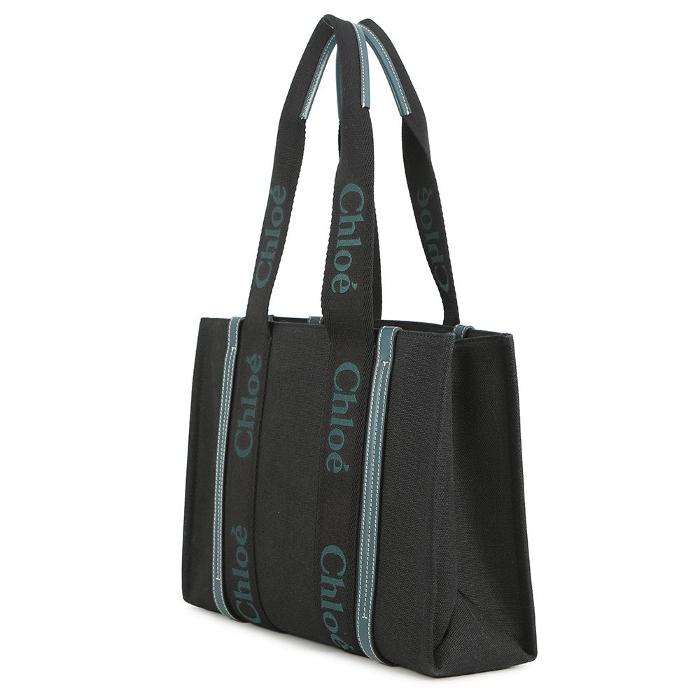 Chloe Woody Tote Bag BlackCHC22WS383 Canvas Leather Size Medium