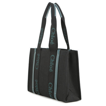 Chloe Woody Tote Bag BlackCHC22WS383 Canvas Leather Size Medium