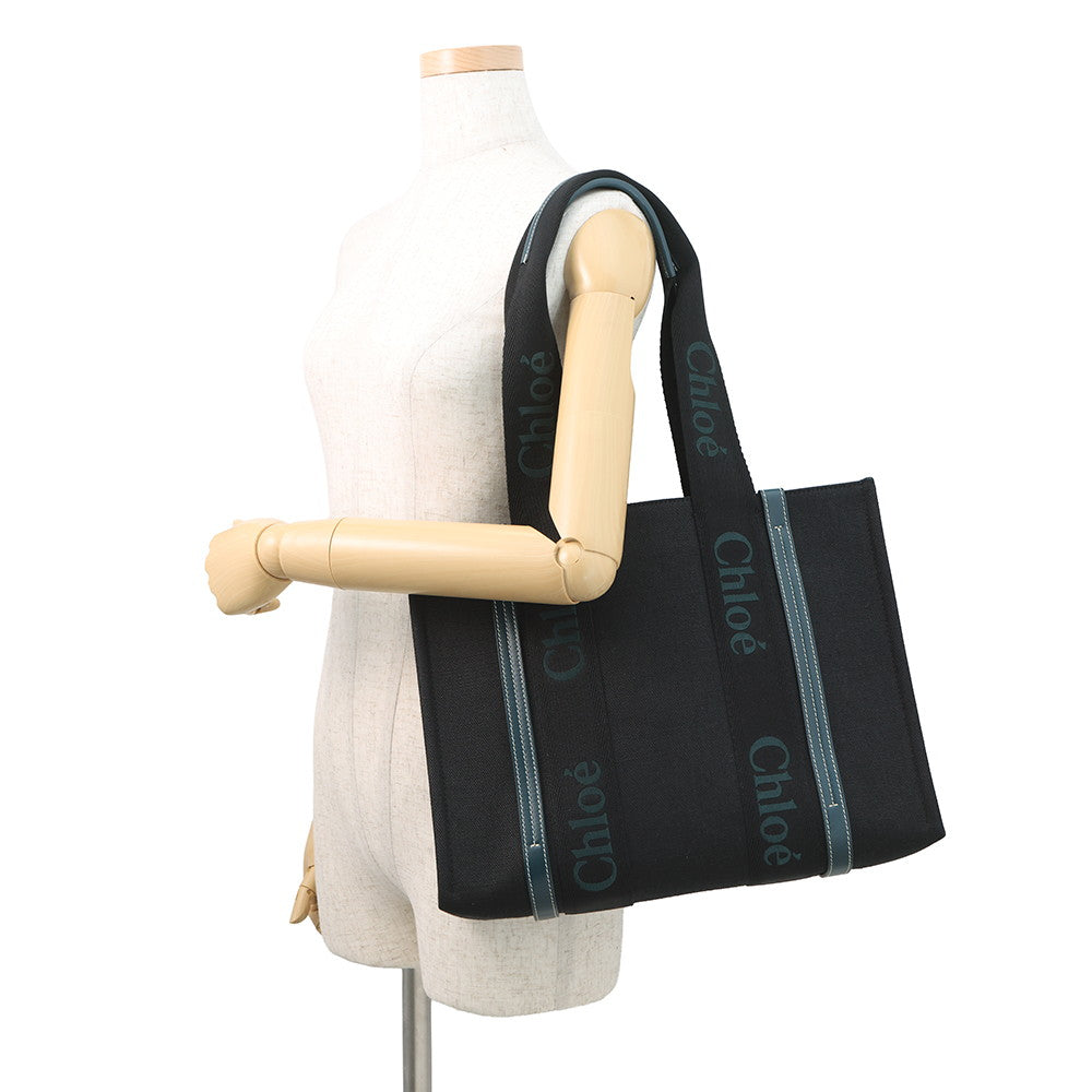 Chloe Woody Tote Bag BlackCHC22WS383 Canvas Leather Size Medium