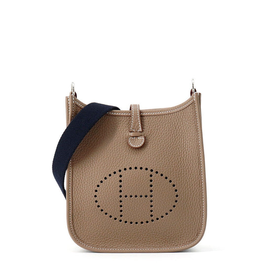 HERMES Evelyne Long Etoupe/Blue Indigo Taurillon Clemence Size TPM