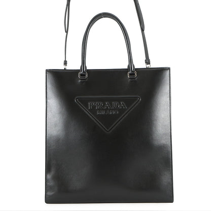PRADA Triangle Logo Tote Bag Black1BA332 Leather