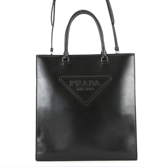 PRADA Triangle Logo Tote Bag Black1BA332 Leather