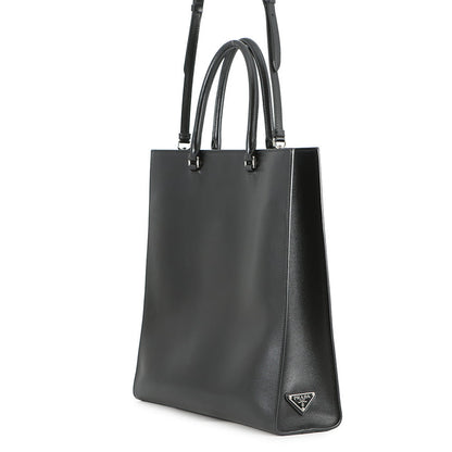 PRADA Triangle Logo Tote Bag Black1BA332 Leather