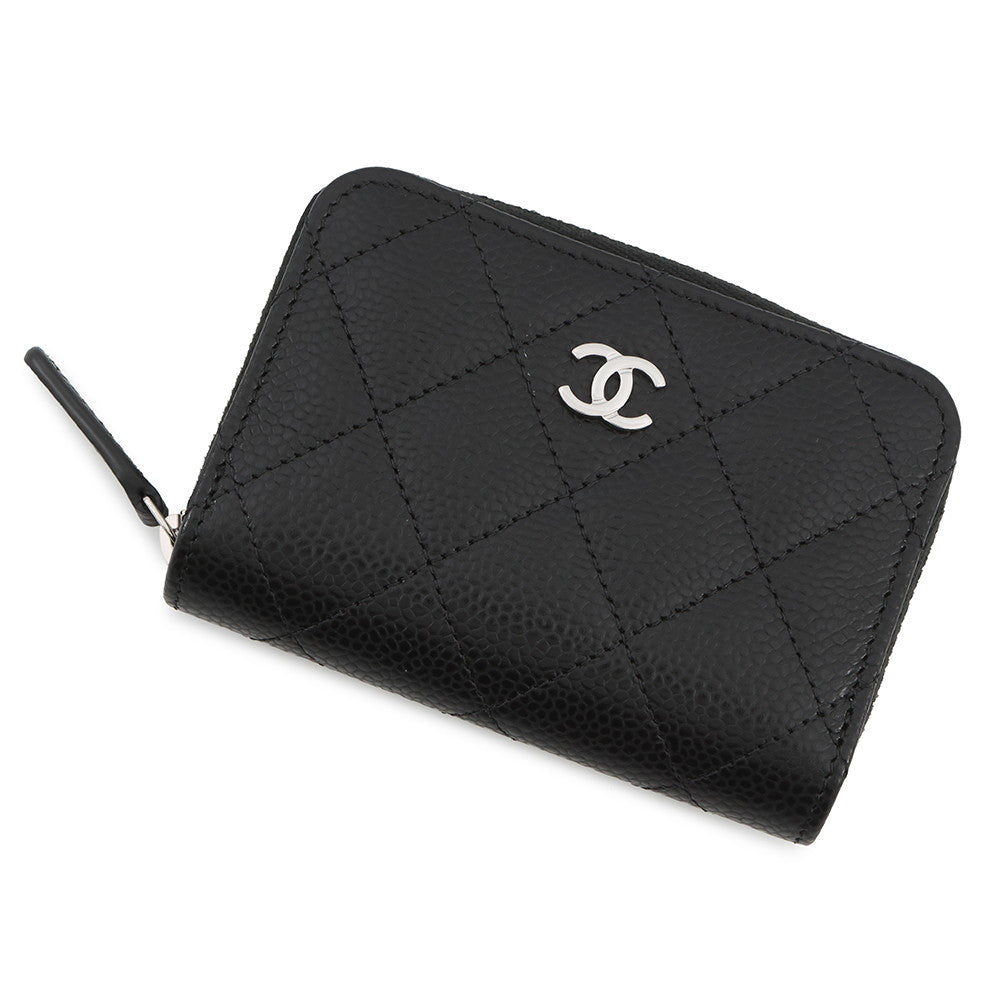 CHANEL Matelasse Classic Zip Coin Purse BlackAP0216 Caviar Leather