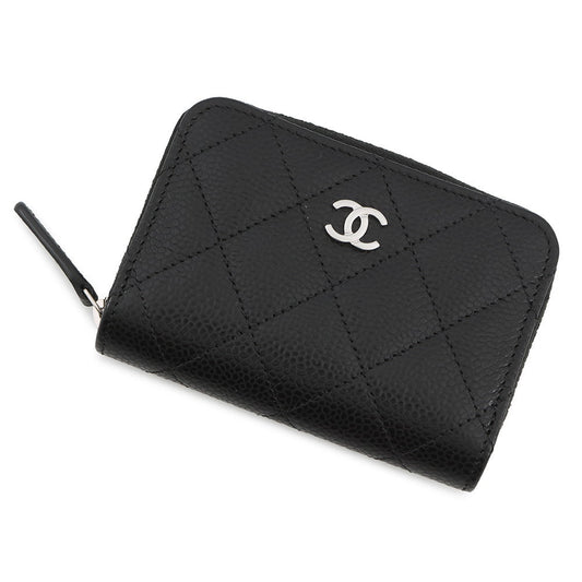 CHANEL Matelasse Classic Zip Coin Purse BlackAP0216 Caviar Leather