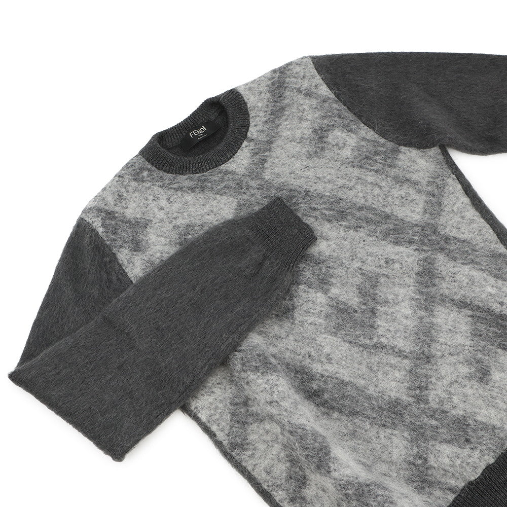 FENDI Zucca crew neck knit Size 46 GrayFZX091 Wool 70% Nylon20% Alpaca10%
