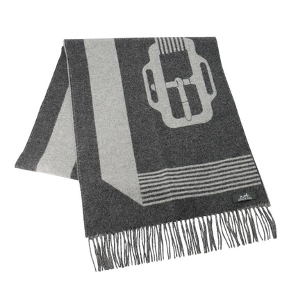 HERMES Scarf《Sangle a Boucle》 Antogracito/Gris Clair Cashmere100%
