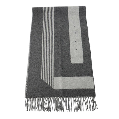HERMES Scarf《Sangle a Boucle》 Antogracito/Gris Clair Cashmere100%