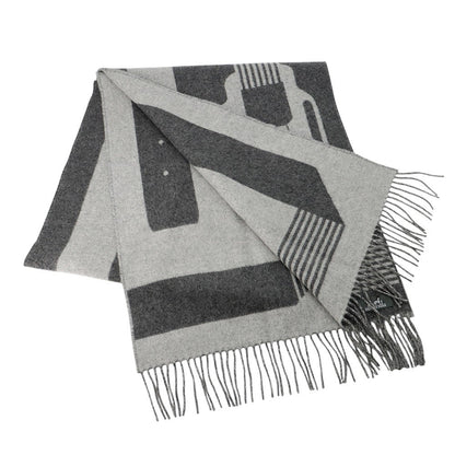 HERMES Scarf《Sangle a Boucle》 Antogracito/Gris Clair Cashmere100%