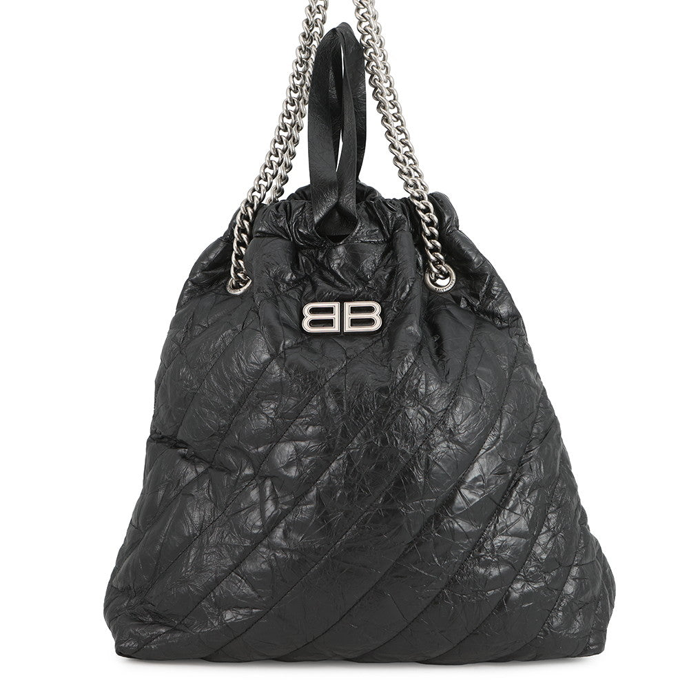 BALENCIAGA BB Logo Crushed Quilted ChainShoulder Bag Black742941 Crushed Calf Leather Size Medium