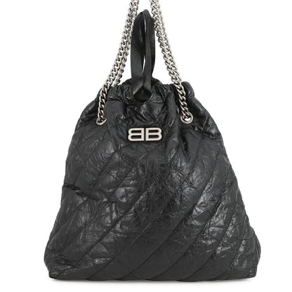 BALENCIAGA BB Logo Crushed Quilted ChainShoulder Bag Black742941 Crushed Calf Leather Size Medium