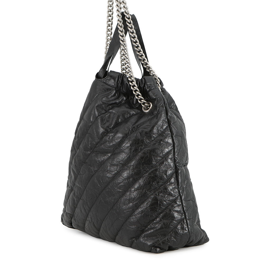 BALENCIAGA BB Logo Crushed Quilted ChainShoulder Bag Black742941 Crushed Calf Leather Size Medium