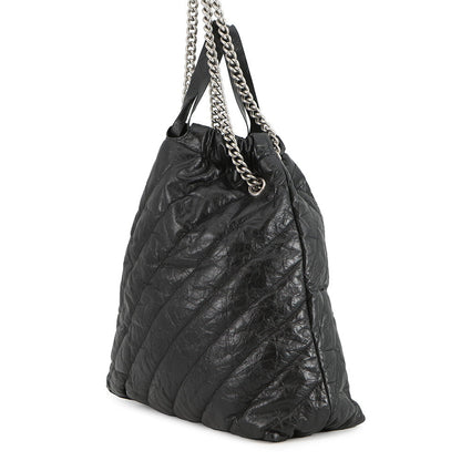 BALENCIAGA BB Logo Crushed Quilted ChainShoulder Bag Black742941 Crushed Calf Leather Size Medium