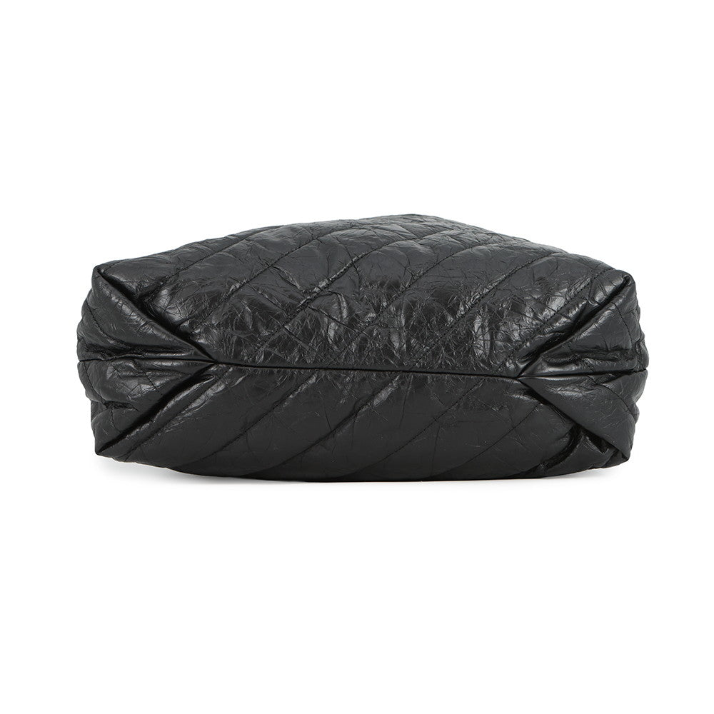 BALENCIAGA BB Logo Crushed Quilted ChainShoulder Bag Black742941 Crushed Calf Leather Size Medium