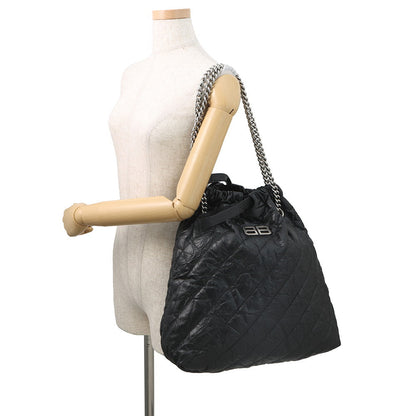 BALENCIAGA BB Logo Crushed Quilted ChainShoulder Bag Black742941 Crushed Calf Leather Size Medium