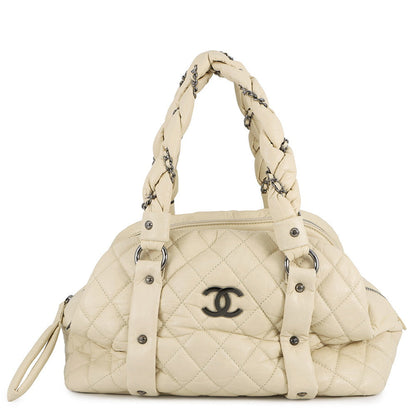 CHANEL Bubble Quilt ChainTravel Bag Ivory Leather