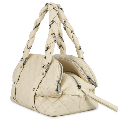 CHANEL Bubble Quilt ChainTravel Bag Ivory Leather