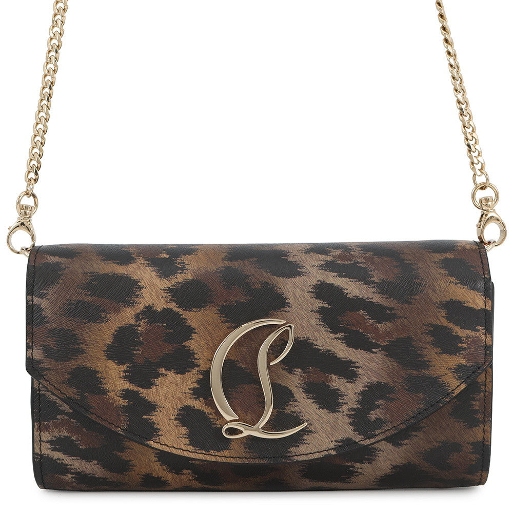 Christian Louboutin LOUBI54 Leopard Pattern 2-Way Chain Wallet Brown3235267 Leather