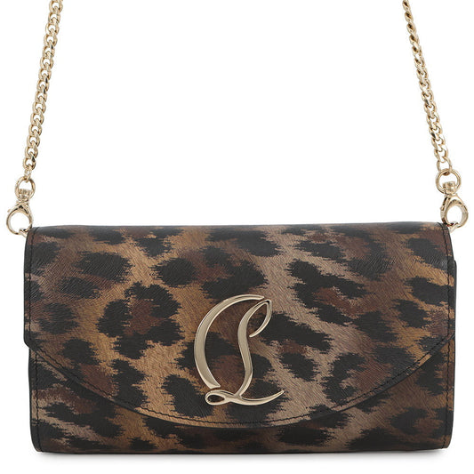 Christian Louboutin LOUBI54 Leopard Pattern 2-Way Chain Wallet Brown3235267 Leather