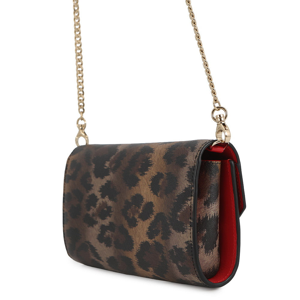 Christian Louboutin LOUBI54 Leopard Pattern 2-Way Chain Wallet Brown3235267 Leather